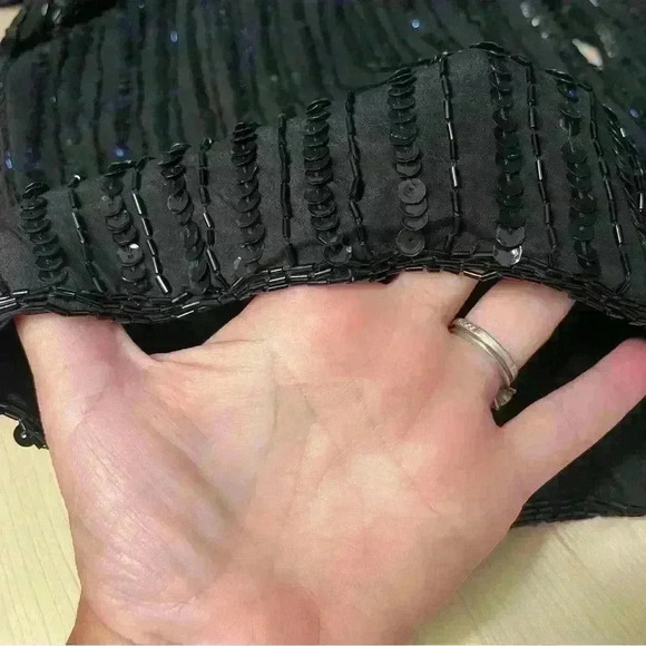 Midnight Run Sequin 100% silk Black pants Vintage 80’s Shimmer Wide Leg - Picture 7 of 11